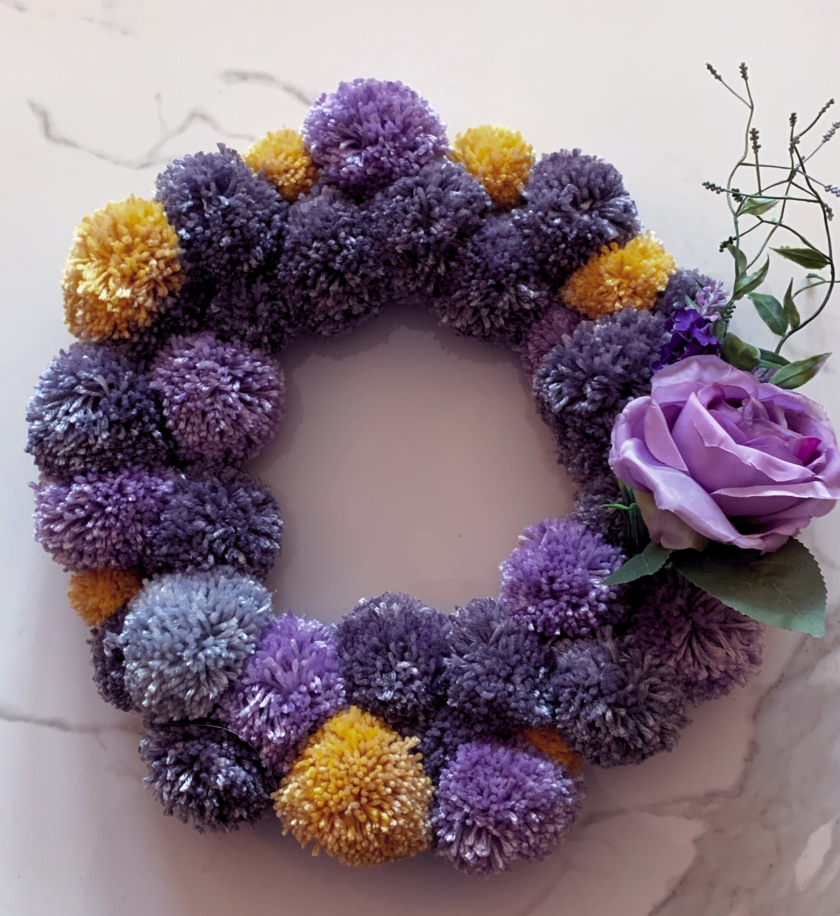 Purple Pom Pom Wreath
