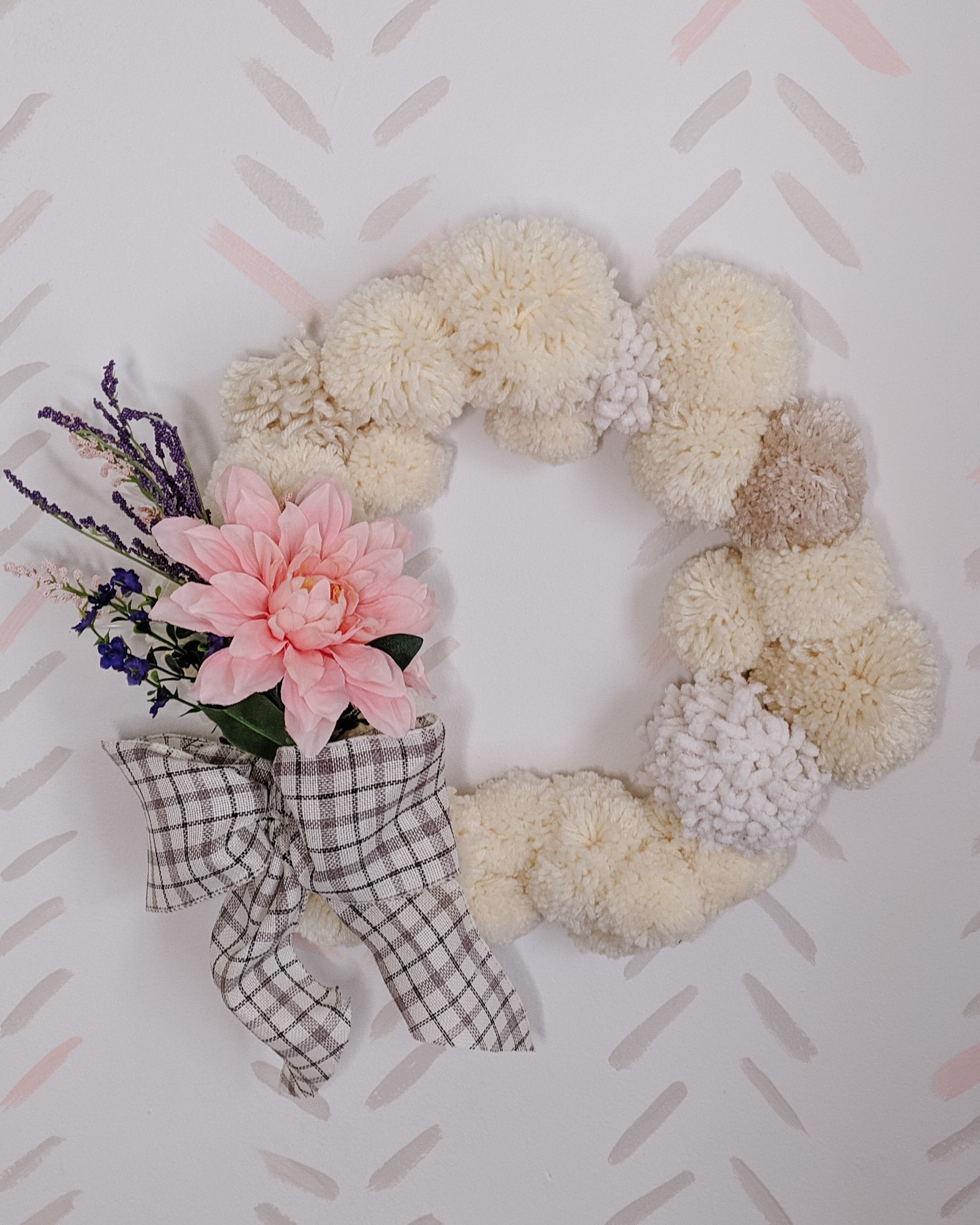 Wreath|Pompom Wreath | Neutral Pom Pom Wreath | Whimsical Wreath | Spring Wreath|Nursery Decor|Boho Wreath