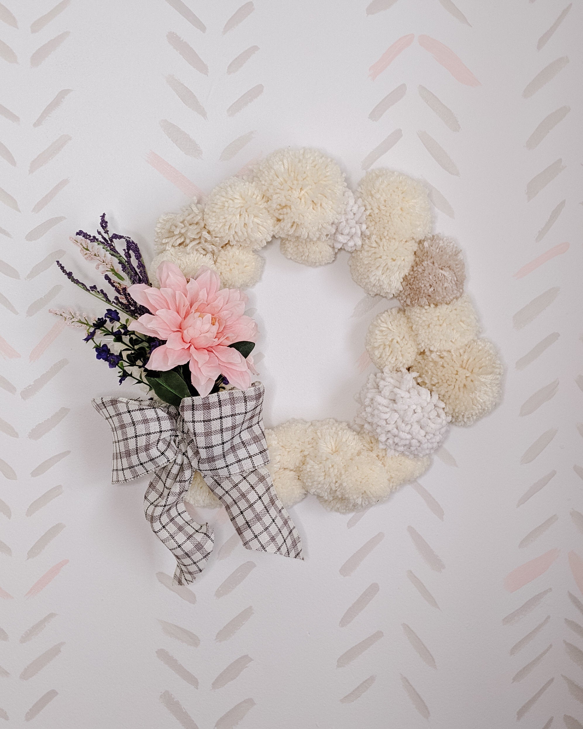 Wreath|Pompom Wreath | Neutral Pom Pom Wreath | Whimsical Wreath | Spring Wreath|Nursery Decor|Boho Wreath