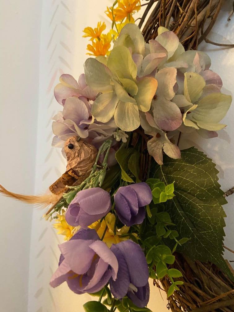 Spring Wreath|Grapevine Wreath| Neutral Pom Pom Wreath| Whimsical Wreath | Spring Wreath|Nursery Decor|Boho Wreath|Seasonal Wreath|Cottage