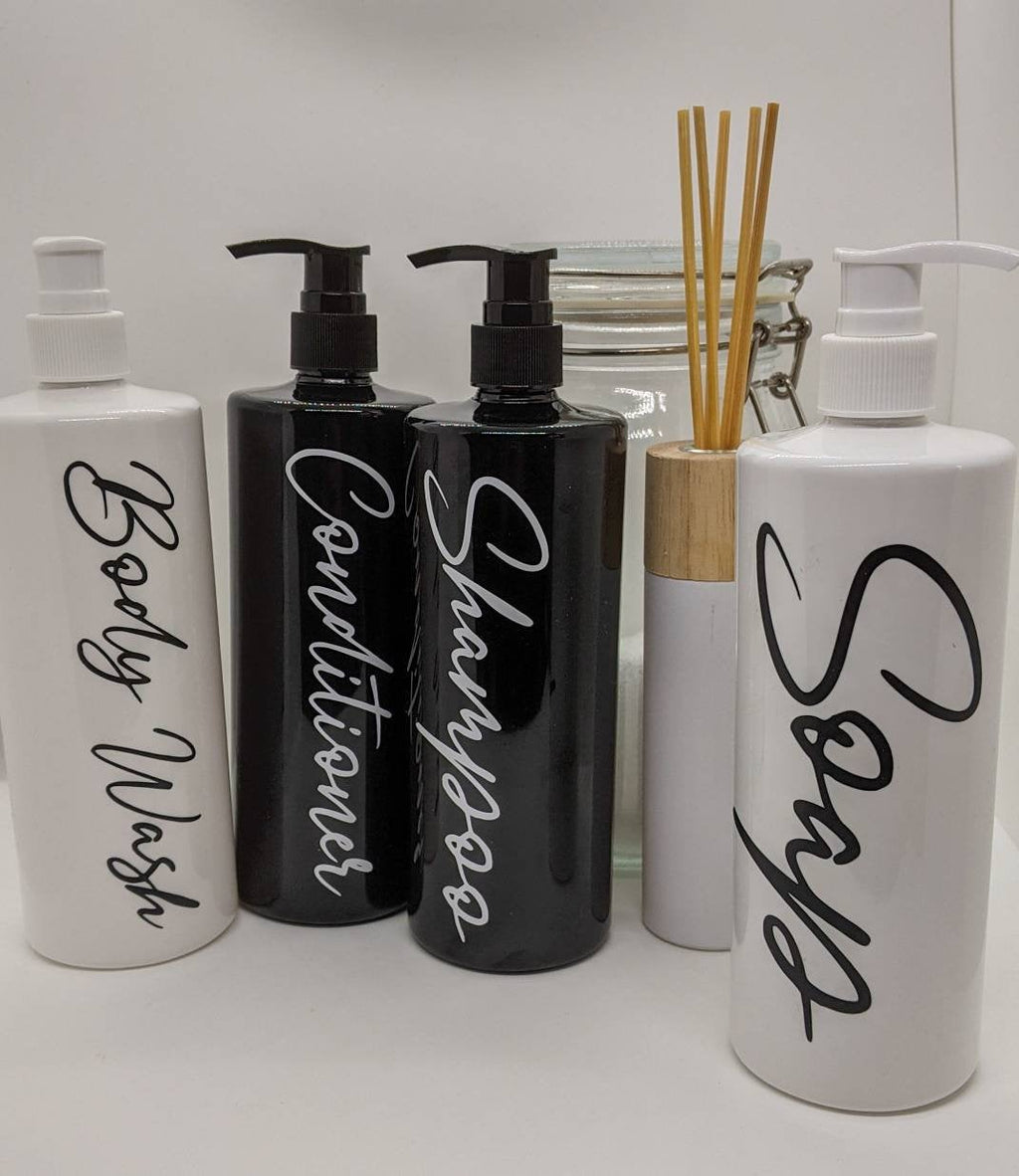 Black Shampoo Conditioner Bottles|White Shampoo & Conditioner Bottles|Bathroom Bottle Set | Refill Shampoo Bottle | 16 oz. Pump