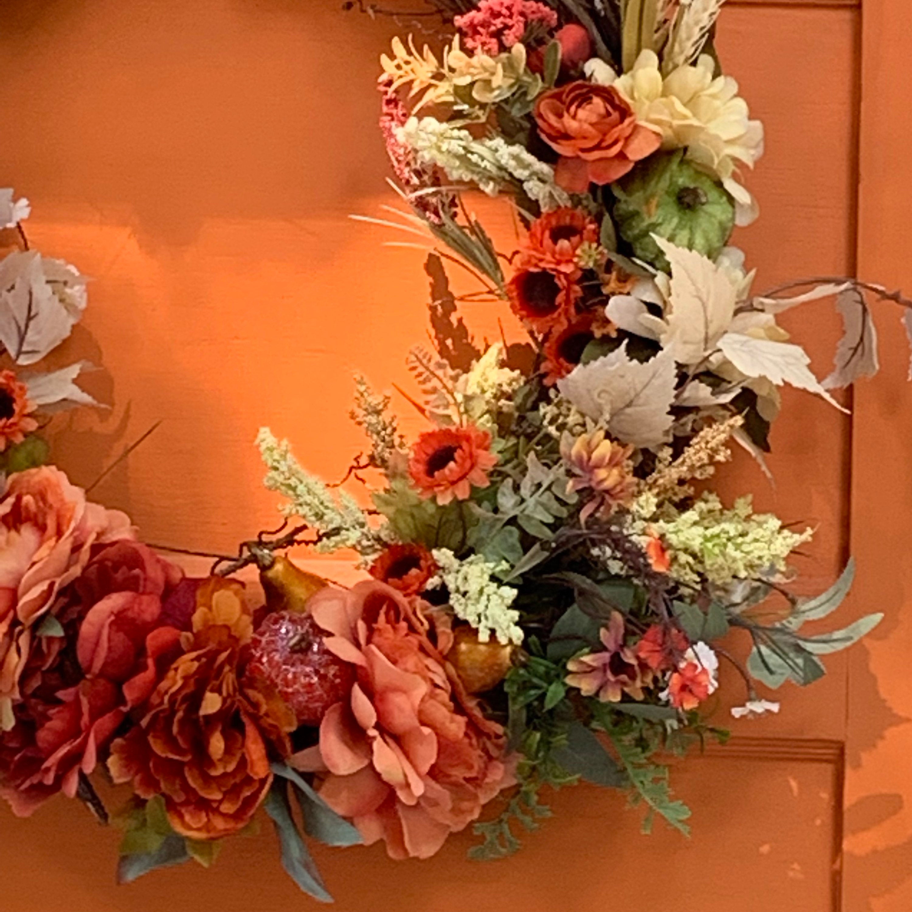 Fall wreath/Rust Peony Wreath/Cottage Core Wreath/Autumn Wreath/Thanksgiving Door Decor/Floral Wreath/Pumpkin Wreath/Farmhouse Doot Decor