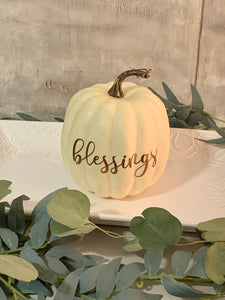 Pumpkin/Fall Decor/Cottage Core/Farmhouse Decor/Grateful/Thankful/Blessing/Table Setting/Auntumn Kitchen/Ivory Pumpkin/Personalized/Gourds