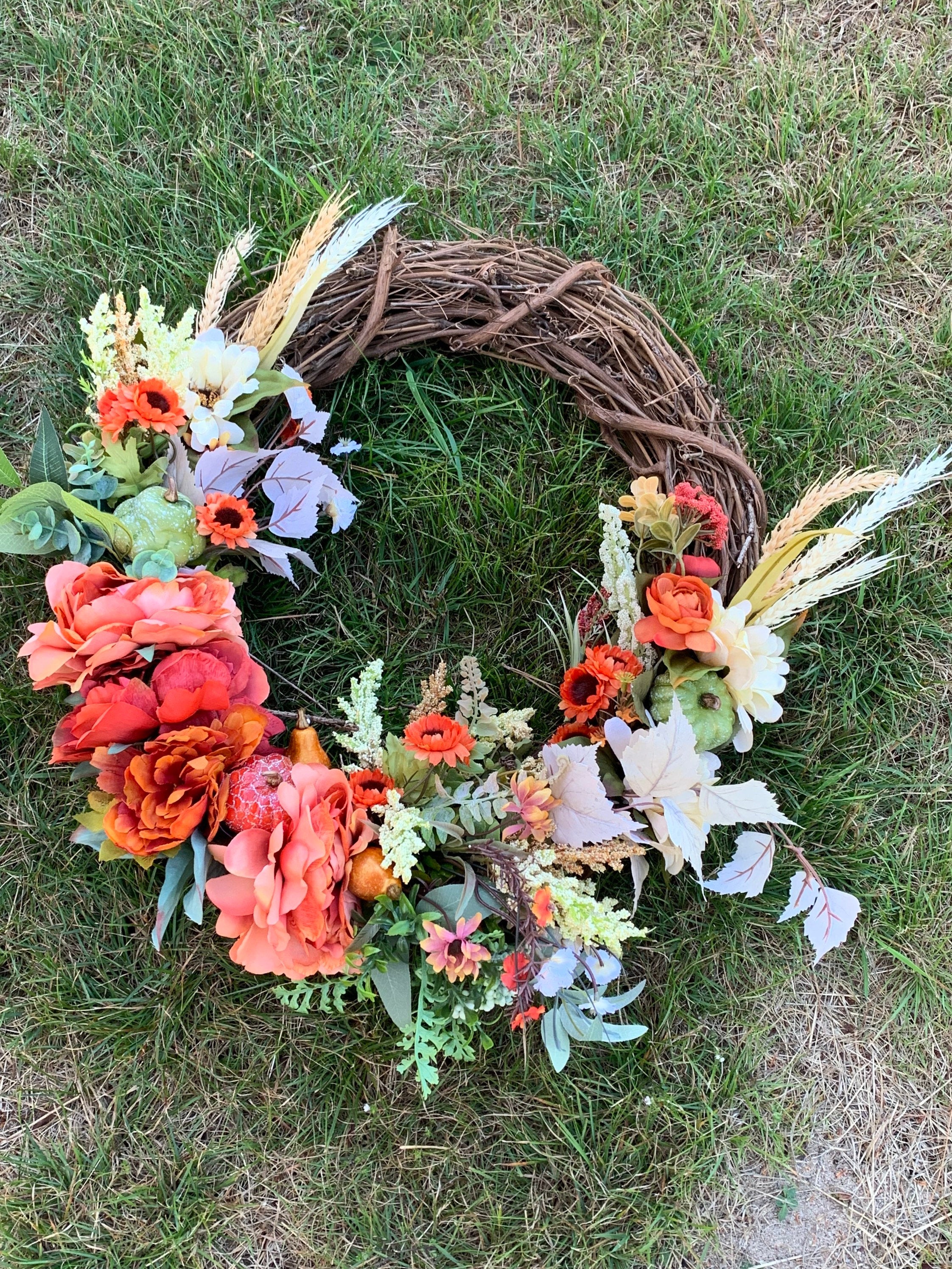 Fall wreath/Rust Peony Wreath/Cottage Core Wreath/Autumn Wreath/Thanksgiving Door Decor/Floral Wreath/Pumpkin Wreath/Farmhouse Doot Decor