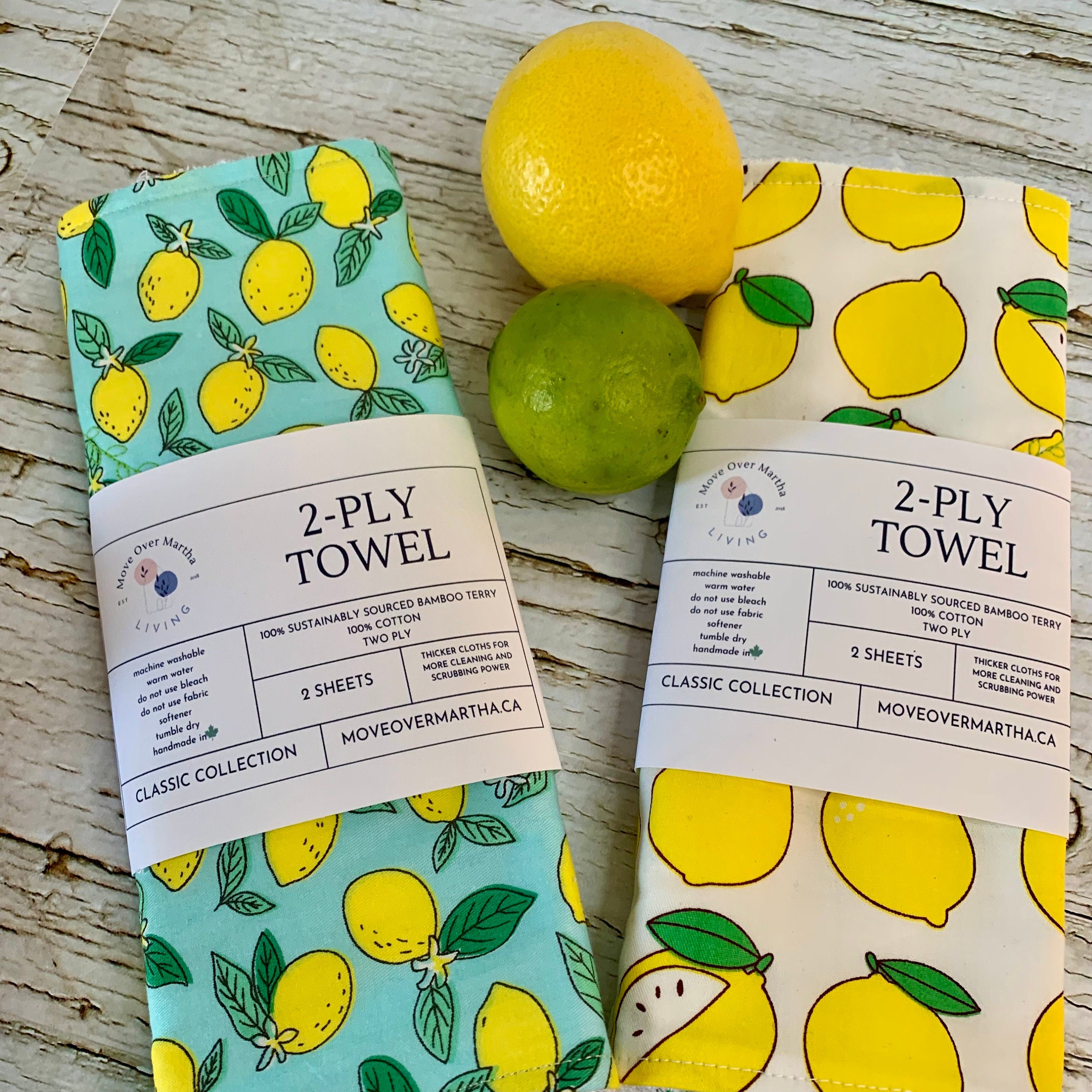 2 Ply Kitchen Towel, Cotton/Bamboo Towel, Lemon Print Dishcloth, Kitchen Core Dishcloth, Re-usable Cloths , Sustainable Cloths, Dishcloths