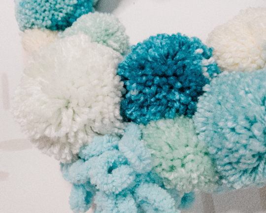 Blue Pom Pom Wreath