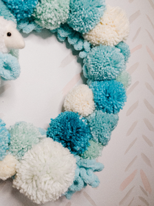 Blue Pom Pom Wreath