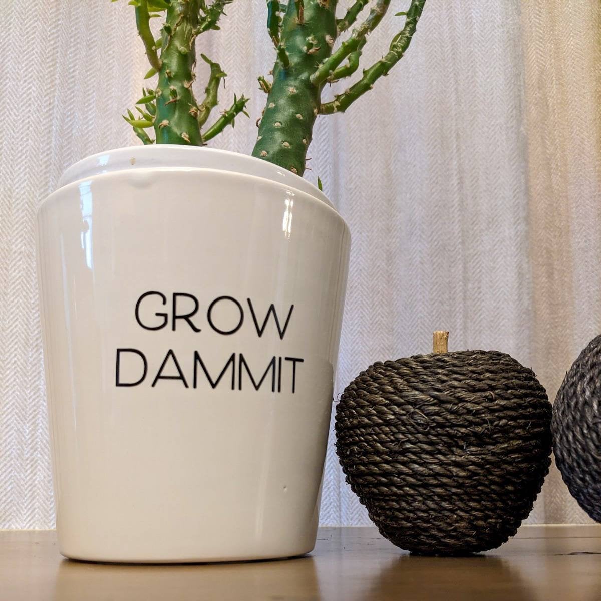 Grow Dammit|Indoor pot| Marble Pot| Modern Pot Plant| Inspirational Pot| Planter| Trendy Plant Pot| Punny Plant Pots|Gifts under 20