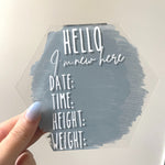 Load image into Gallery viewer, Acrylic Baby Birth Stat Sign | Painted Newborn Name Announcement Sign | Hello I&#39;m new here Sign | Custom Baby Milestone Sign
