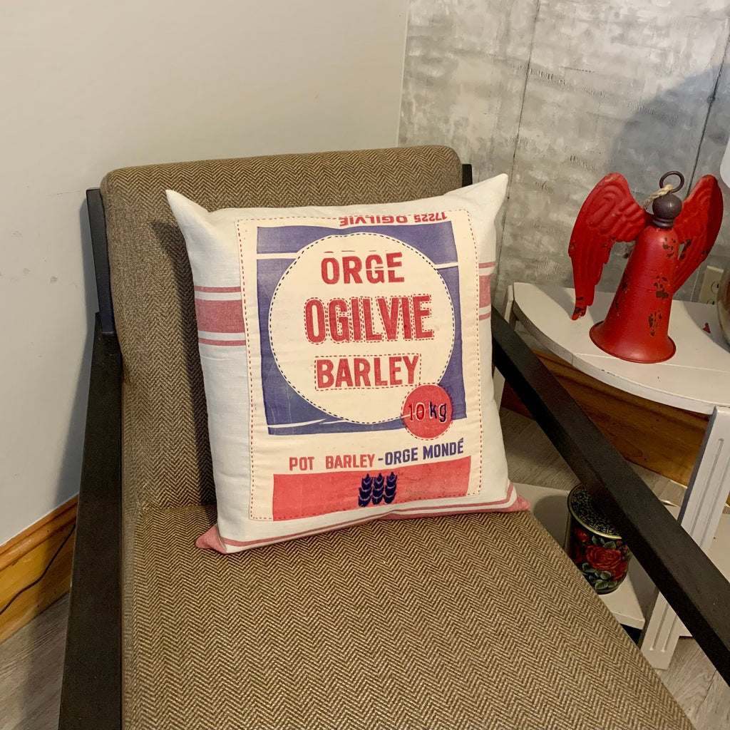Upcycled flour bag Pillow, Farmhouse Decor, Cottage Core Pillow, Embroidered Pillow, OOAK Pillow, Family Room Decor, Country Chic Decor