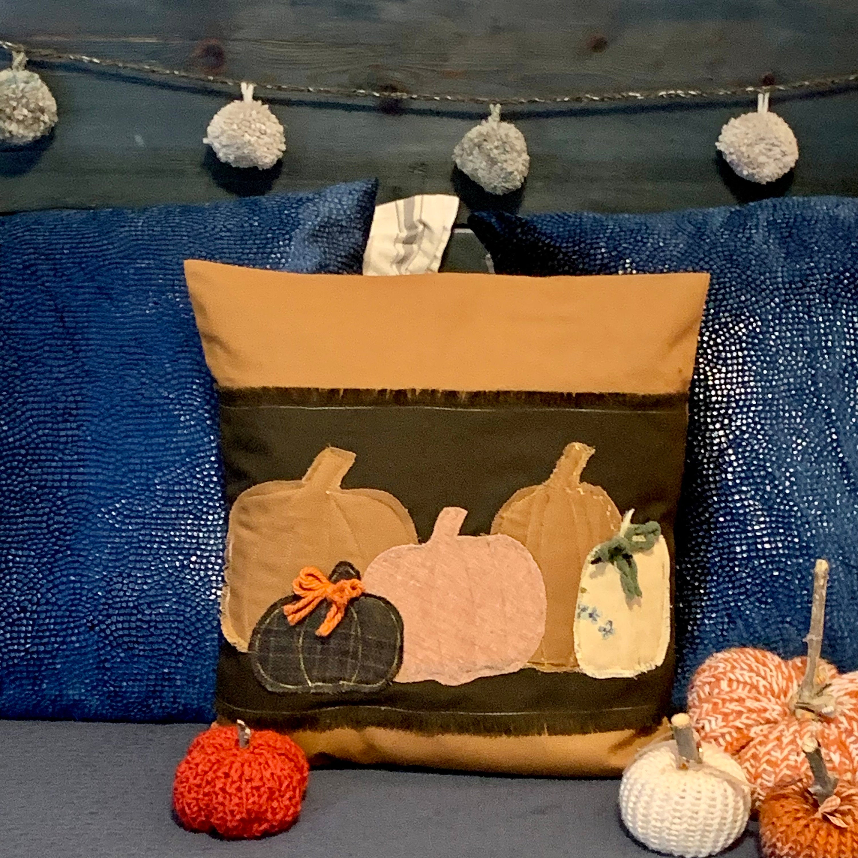 Fall Pillow, Pumpkin Pillow, Autumn decor pillow, Farmhouse Decor, Cottage Core , Upcycle Fall Decor, Living Room Pillow, OOAK Decor Pillow