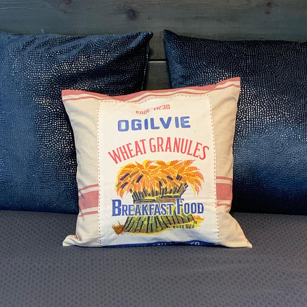 Upcycled flour bag Pillow, Farmhouse Decor, Cottage Core Pillow, Embroidered Pillow, OOAK Pillow, Family Room Decor, Country Chic Decor