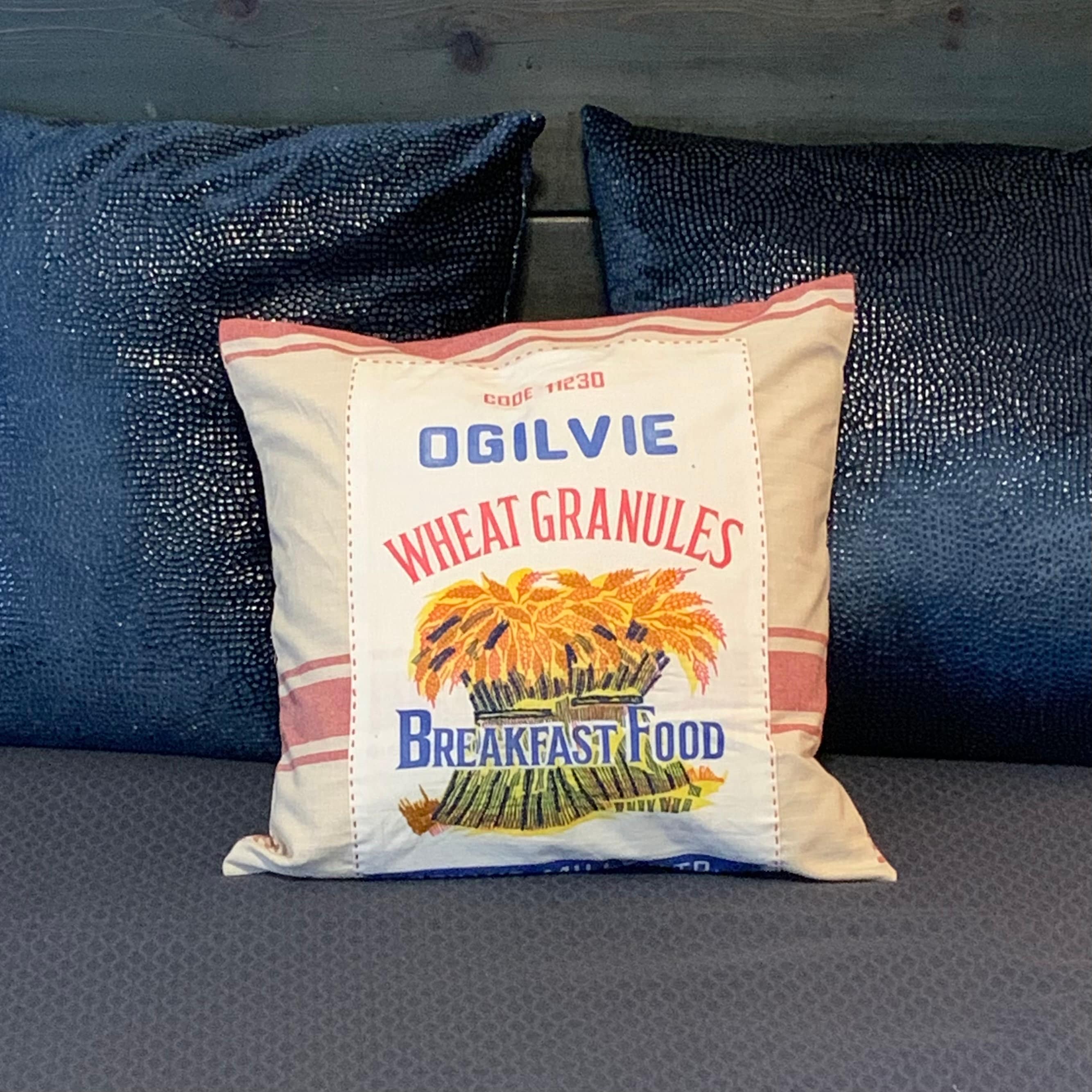 Upcycled flour bag Pillow, Farmhouse Decor, Cottage Core Pillow, Embroidered Pillow, OOAK Pillow, Family Room Decor, Country Chic Decor