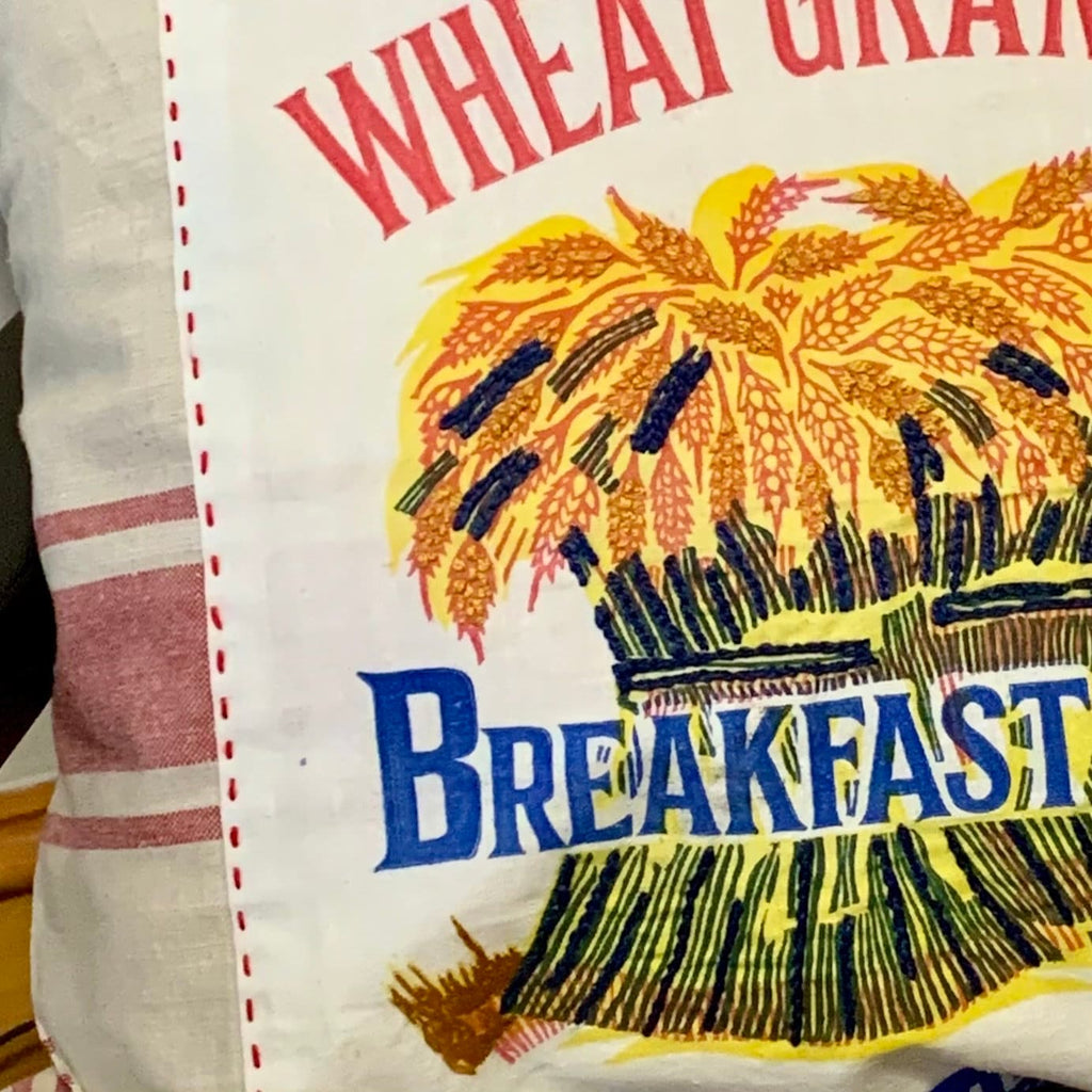 Upcycled flour bag Pillow, Farmhouse Decor, Cottage Core Pillow, Embroidered Pillow, OOAK Pillow, Family Room Decor, Country Chic Decor