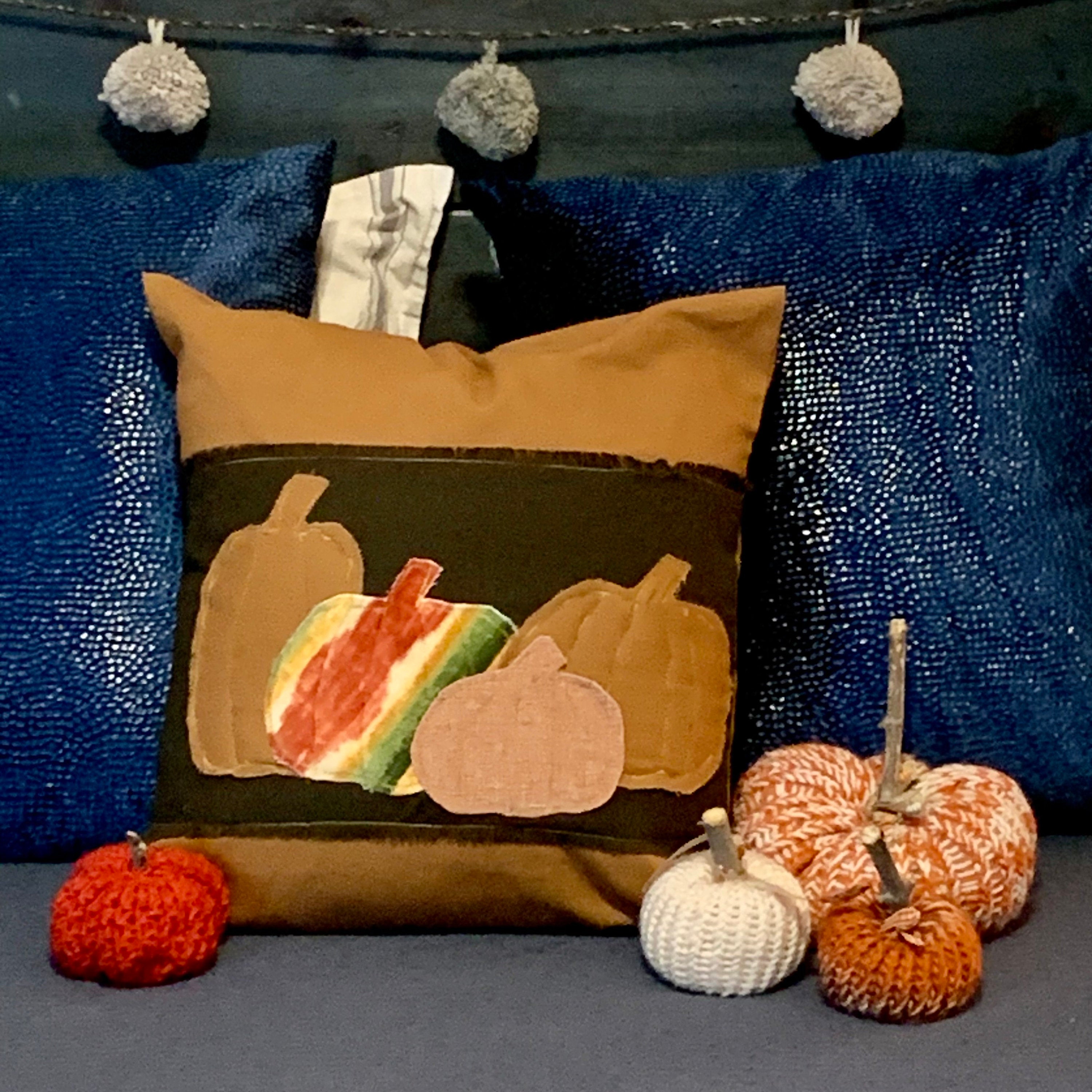 Fall Pillow, Pumpkin Pillow, Autumn decor pillow, Farmhouse Decor, Cottage Core , Upcycle Fall Decor, Living Room Pillow, OOAK Decor Pillow