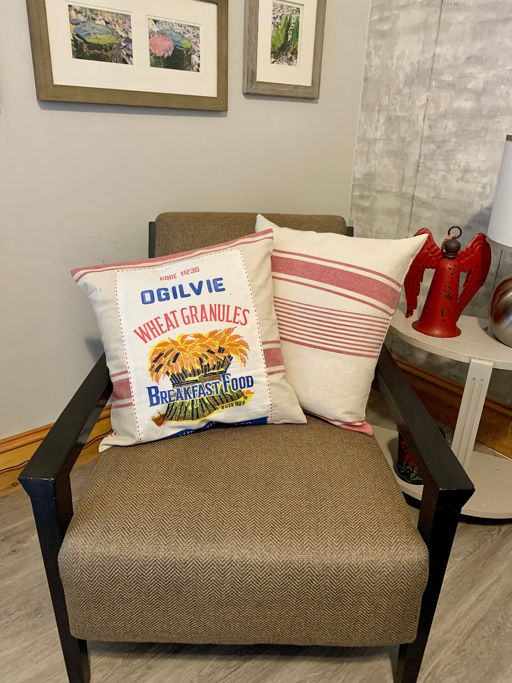 Upcycled flour bag Pillow, Farmhouse Decor, Cottage Core Pillow, Embroidered Pillow, OOAK Pillow, Family Room Decor, Country Chic Decor