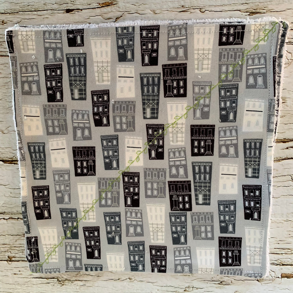 2 Ply Cloth/Urban House Print/Eco-Friendly Cloth/Canadian Made cloth/Printed Dishcloth/Green Kitchen Cloth/Cottage Core Kitchen/