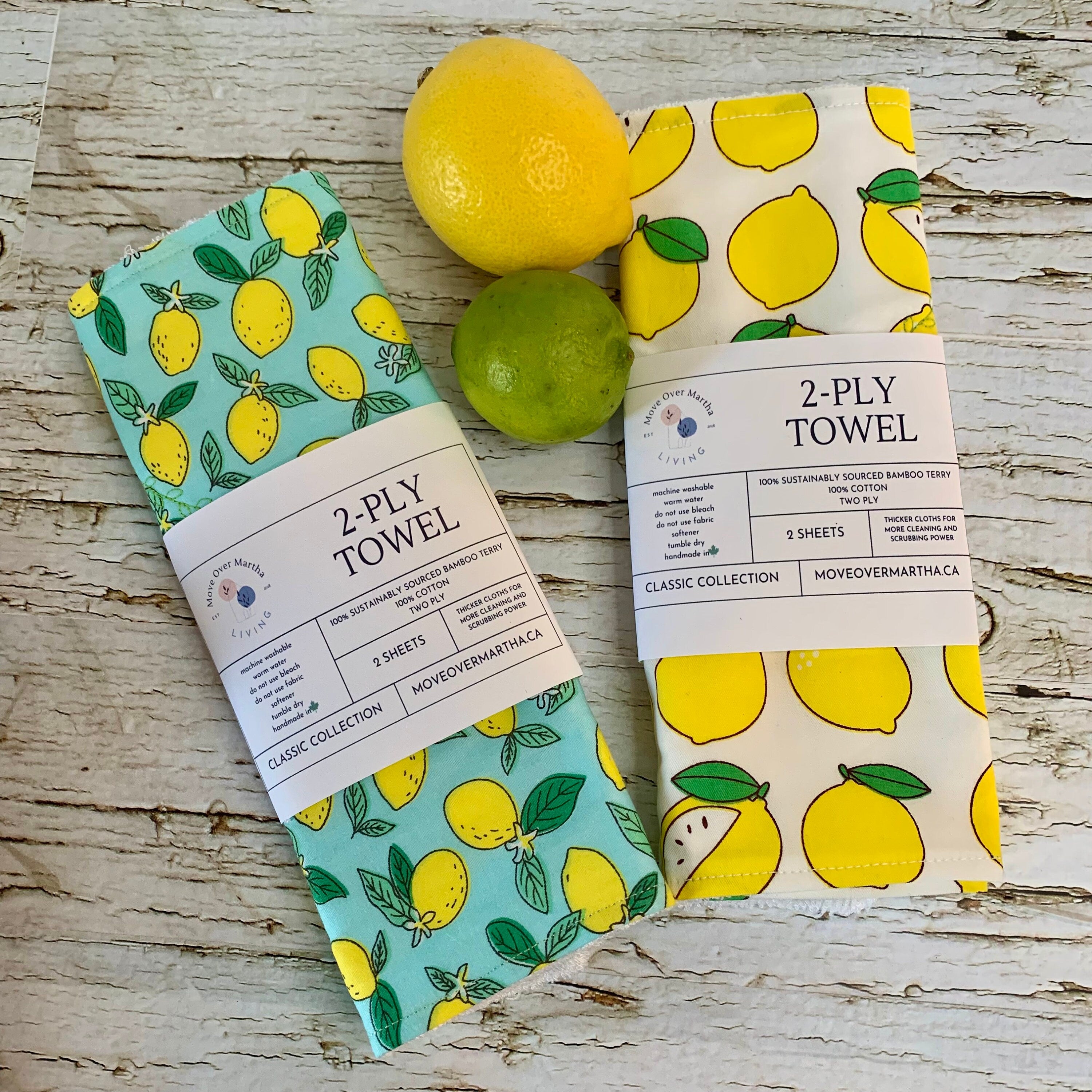 2 Ply Kitchen Towel, Cotton/Bamboo Towel, Lemon Print Dishcloth, Kitchen Core Dishcloth, Re-usable Cloths , Sustainable Cloths, Dishcloths